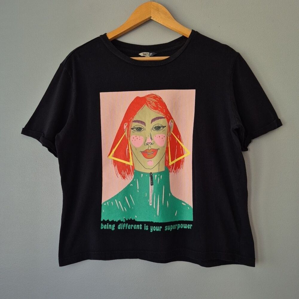 Thats It Black Short Sleeve Being Different is Your Superpower T Shirt Women’s M